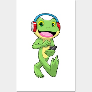 Frog at Music with Headphone Posters and Art